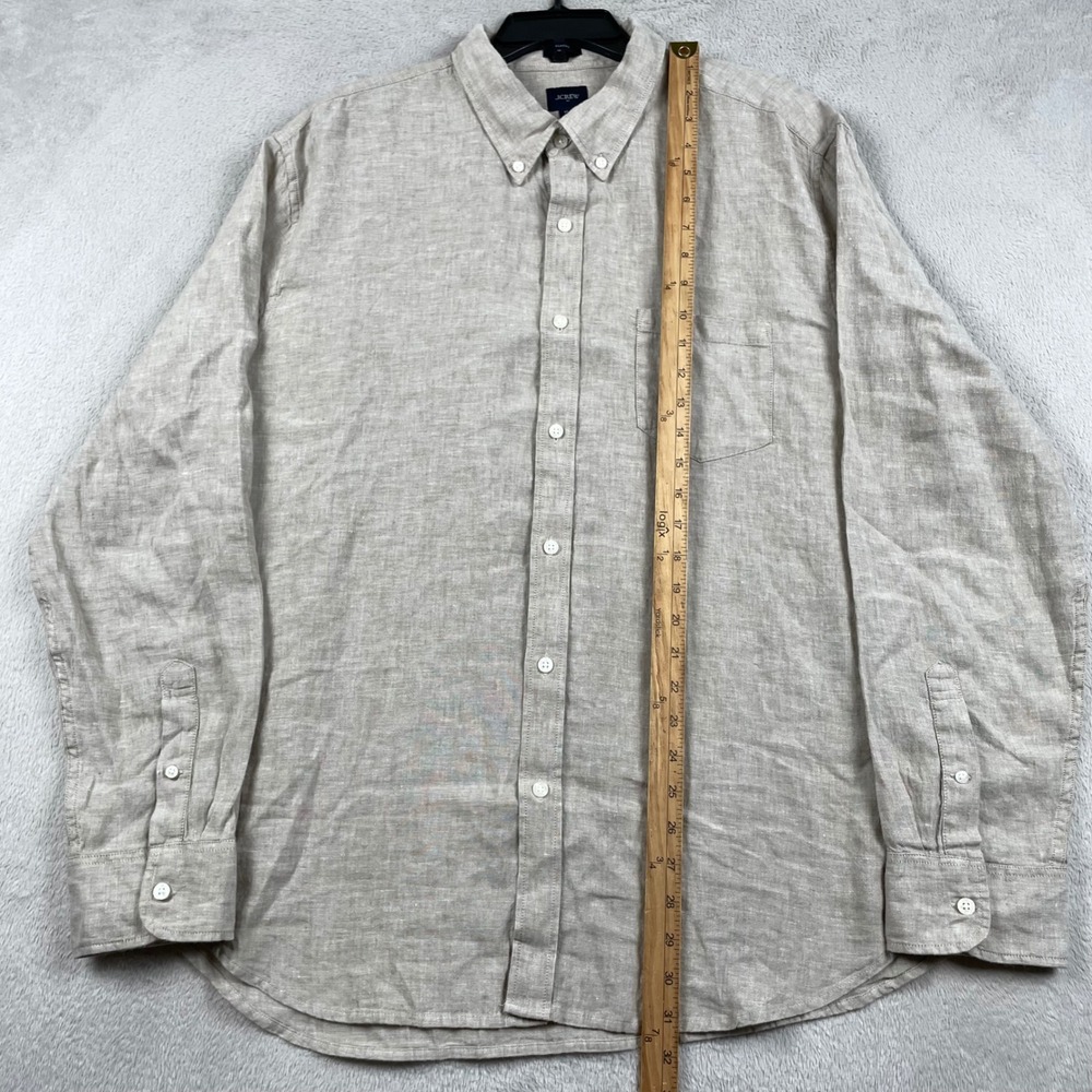 J Crew Shirt Mens XL Classic Fit Beige Linen Blend Long Sleeve Button Down - Picture 5 of 8